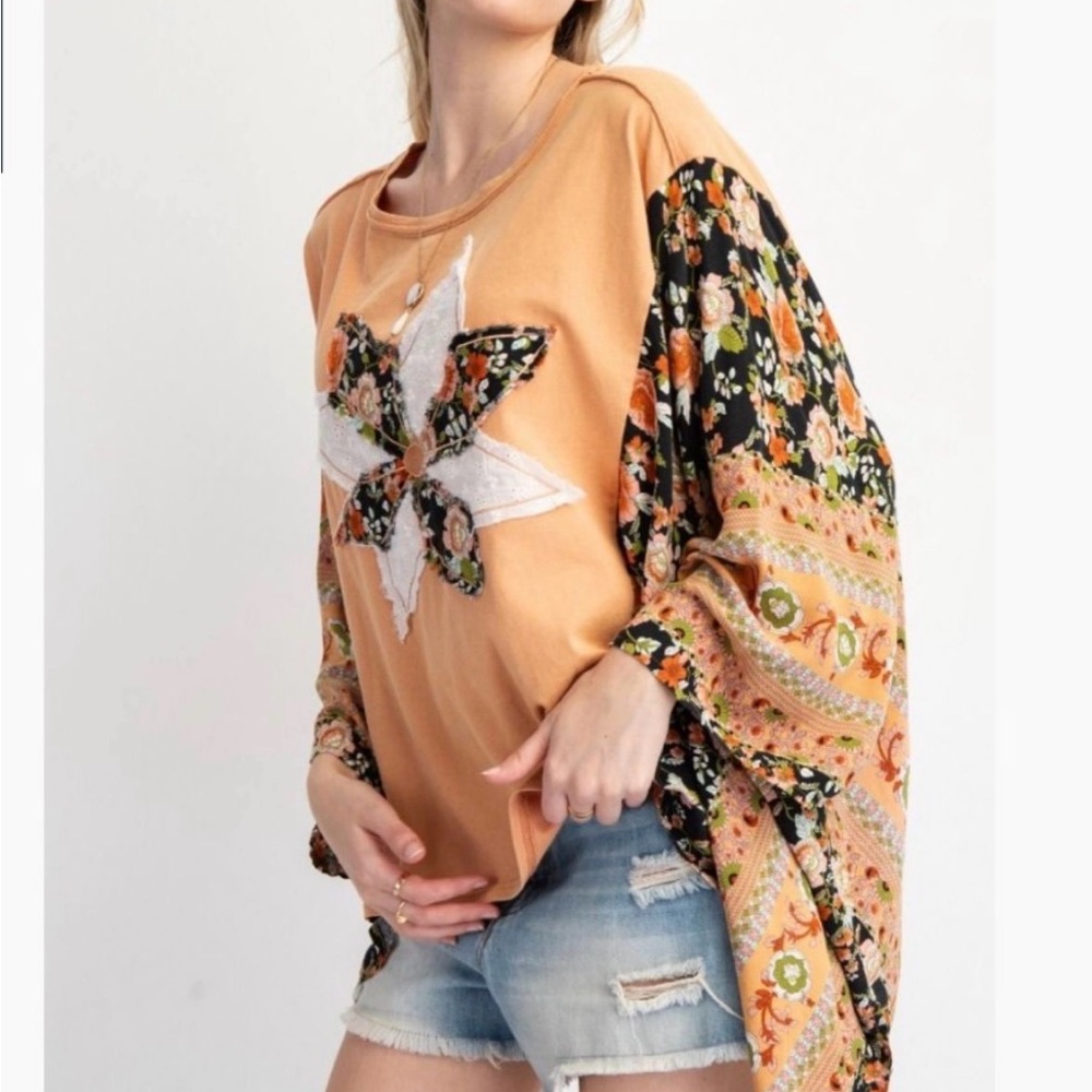NWT Easel Floral Patchwork Poncho Top